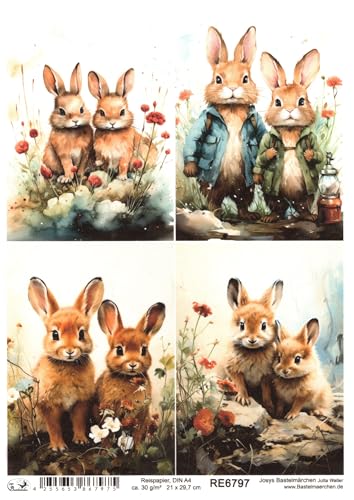 Josys Bastelmärchen Reispapier A4 Strohseide Ostern 2 Süße kleine Häschen Hasen Blumen RE6797 Josys Bastelmärchen Reispapier A4 Strohseide Ostern 2 Süße kleine Häschen Hasen Blumen RE6797 von Josys Bastelmärchen