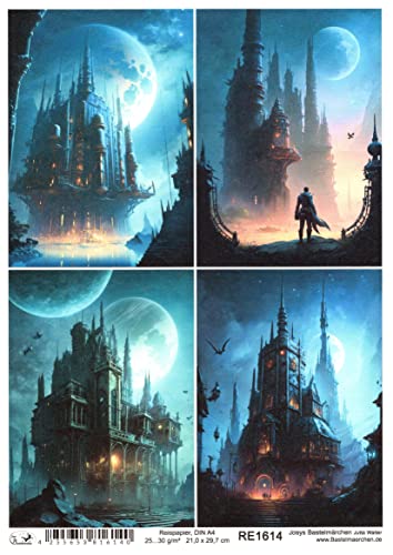 Josys Bastelmärchen Reispapier A4 Strohseide Planet mystisch Stadt Schloss Fantasie Zukunft RE1614 von Josys Bastelmärchen