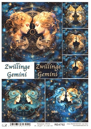 Josys Bastelmärchen Reispapier A4 Strohseide Sternzeichen Tierkreiszeichen Horoskop Zwillinge RE4792 von Josys Bastelmärchen