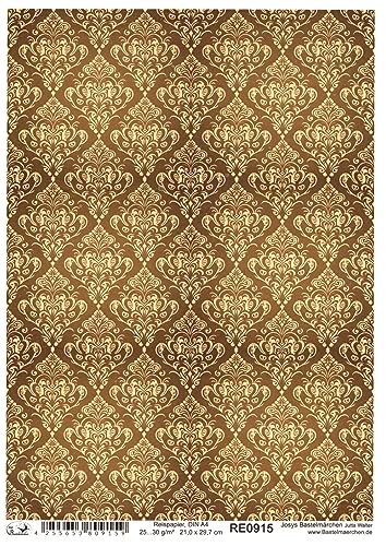 Josys Bastelmärchen Reispapier A4 Strohseide Stoff Muster Damast Verzierung Vintage Ocker RE0915 von Josys Bastelmärchen