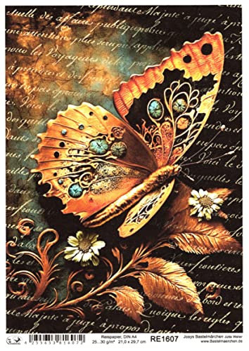 Josys Bastelmärchen Reispapier A4 Strohseide Vintage Gold Patina Blume Schmetterling Text RE1607 Josys Bastelmärchen Reispapier A4 Strohseide Vintage Gold Patina Blume Schmetterling Text RE1607 von Josys Bastelmärchen