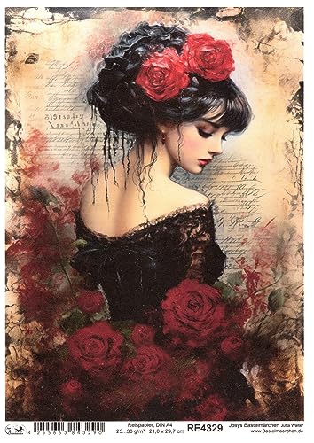 Josys Bastelmärchen Reispapier A4 Strohseide Vintage Scrapbooking Blumen Portrait Mädchen RE4329 Josys Bastelmärchen Reispapier A4 Strohseide Vintage Scrapbooking Blumen Portrait Mädchen RE4329 von Josys Bastelmärchen