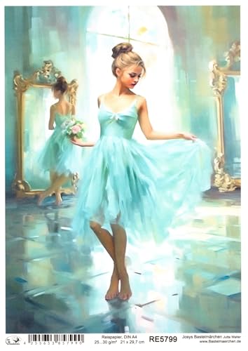 Josys Bastelmärchen Reispapier A4 Strohseide Vintage romantisch Romantic Spiegel Tanz Mädchen RE5799 von Josys Bastelmärchen