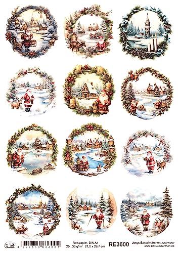 Josys Bastelmärchen Reispapier A4 Strohseide Weihnachten Kranz Winterlandschaft Kirche RE3600 von Josys Bastelmärchen