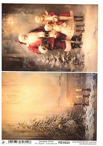 Josys Bastelmärchen Reispapier A4 Strohseide Weihnachten Vintage Baum Kind Nikolaus Kerzen RE4620 von Josys Bastelmärchen