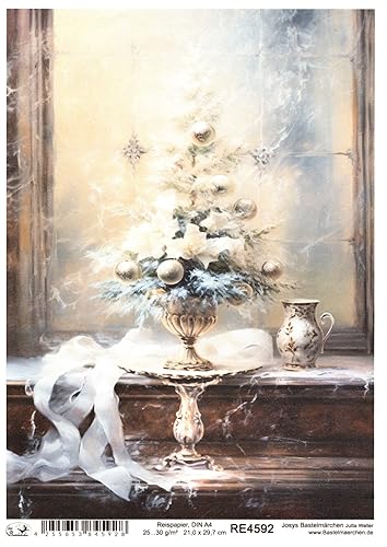 Josys Bastelmärchen Reispapier A4 Strohseide Weihnachten Vintage Blumen Vase RE4592 von Josys Bastelmärchen