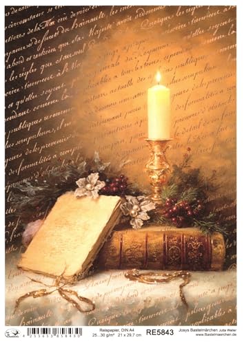Josys Bastelmärchen Reispapier A4 Strohseide Weihnachten Vintage Buch Gold Kerze Brief Text RE5843 Josys Bastelmärchen Reispapier A4 Strohseide Weihnachten Vintage Buch Gold Kerze Brief Text RE5843 von Josys Bastelmärchen