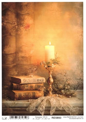 Josys Bastelmärchen Reispapier A4 Strohseide Weihnachten Vintage Buch Gold Kerze RE5850 von Josys Bastelmärchen