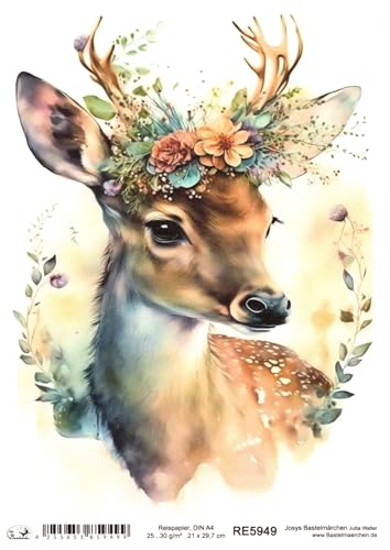 Josys Bastelmärchen Reispapier A4 Strohseide Weihnachten Vintage REH Rehkitz Blumen RE5949 Josys Bastelmärchen Reispapier A4 Strohseide Weihnachten Vintage REH Rehkitz Blumen RE5949 von Josys Bastelmärchen
