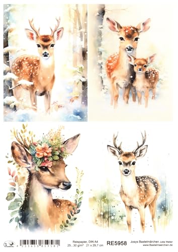 Josys Bastelmärchen Reispapier A4 Strohseide Weihnachten Vintage REH Rehkitz Blumen RE5958 Josys Bastelmärchen Reispapier A4 Strohseide Weihnachten Vintage REH Rehkitz Blumen RE5958 von Josys Bastelmärchen