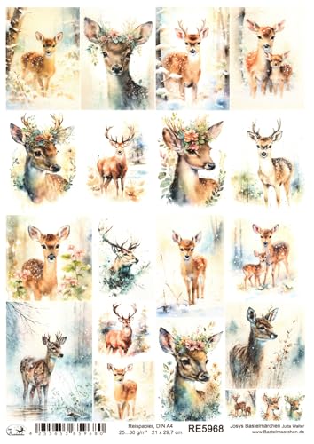 Josys Bastelmärchen Reispapier A4 Strohseide Weihnachten Vintage REH Rehkitz Blumen RE5968 Josys Bastelmärchen Reispapier A4 Strohseide Weihnachten Vintage REH Rehkitz Blumen RE5968 von Josys Bastelmärchen