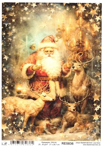 Josys Bastelmärchen Reispapier A4 Strohseide Weihnachten Vintage Weihnachtsmann Rentier Baum RE5836 von Josys Bastelmärchen