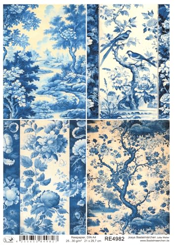 Josys Bastelmärchen Reispapier A4 Strohseide chinesische Porzellan-Bilder blau-weiß Bäume RE4982 von Josys Bastelmärchen