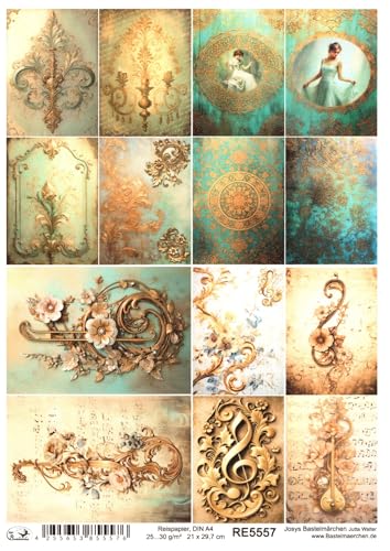 Josys Bastelmärchen Reispapier A4 Strohseide kleine Bilder Vintage Gold Muster Damast Blumen RE5557 Josys Bastelmärchen Reispapier A4 Strohseide kleine Bilder Vintage Gold Muster Damast Blumen RE5557 von Josys Bastelmärchen