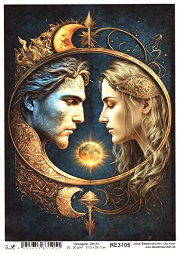 Josys Bastelmärchen Reispapier A4 Strohseide mystisch Sterne Sonne Mond Symbol Gesichter RE3105 von Josys Bastelmärchen