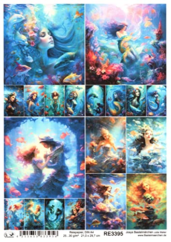 Josys Bastelmärchen Reispapier A4 Strohseideunter Wasser Nixe Meerjungfrau Fische Fantasy RE3395 von Josys Bastelmärchen