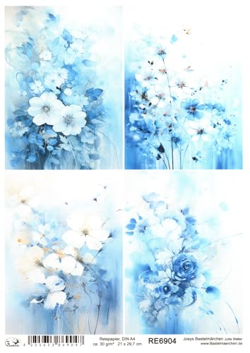 Josys Bastelmärchen Reispapier DIN A4 Strohseide Decoupage Motiv Blaue weiße Blumen Blüten RE6904 Josys Bastelmärchen Reispapier DIN A4 Strohseide Decoupage Motiv Blaue weiße Blumen Blüten RE6904 von Josys Bastelmärchen