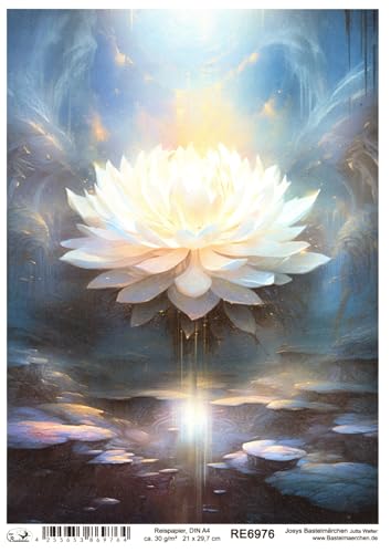 Josys Bastelmärchen Reispapier DIN A4 Strohseide Decoupage Motiv Fantasy weißer Lotus See RE6976 von Josys Bastelmärchen