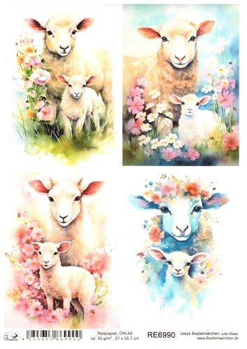 Josys Bastelmärchen Reispapier DIN A4 Strohseide Decoupage Motiv Ostern Schaf Lamm Blumen RE6990 Josys Bastelmärchen Reispapier DIN A4 Strohseide Decoupage Motiv Ostern Schaf Lamm Blumen RE6990 von Josys Bastelmärchen