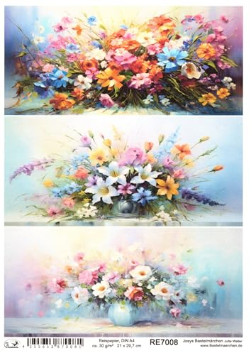 Josys Bastelmärchen Reispapier DIN A4 Strohseide Decoupage Motiv bunter Blumenstrauß RE7008 von Josys Bastelmärchen