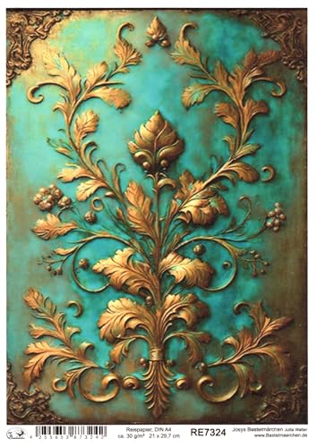 Josys Bastelmärchen Reispapier DIN A4 Strohseide Decoupage Ornament Gold Patina Blumenmuster RE7324 von Josys Bastelmärchen