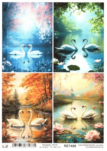Josys Bastelmärchen Reispapier DIN A4 Strohseide Decoupage Schwanenpaar Schwan Schwäne Teich RE7488 von Josys Bastelmärchen