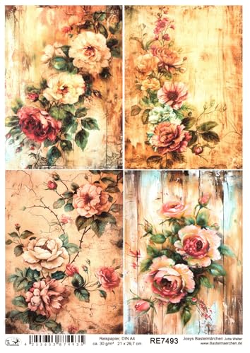 Josys Bastelmärchen Reispapier DIN A4 Strohseide Decoupage Vintage Rosen auf Holz RE7493 Josys Bastelmärchen Reispapier DIN A4 Strohseide Decoupage Vintage Rosen auf Holz RE7493 von Josys Bastelmärchen