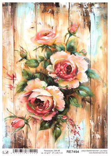 Josys Bastelmärchen Reispapier DIN A4 Strohseide Decoupage Vintage Rosen auf Holz RE7494 Josys Bastelmärchen Reispapier DIN A4 Strohseide Decoupage Vintage Rosen auf Holz RE7494 von Josys Bastelmärchen
