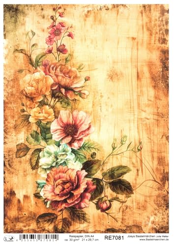 Josys Bastelmärchen Reispapier DIN A4 Strohseide Decoupage Vintage Shabby Blumen Rosen RE7081 von Josys Bastelmärchen