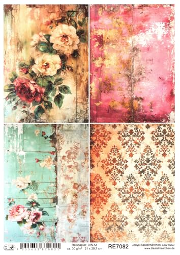 Josys Bastelmärchen Reispapier DIN A4 Strohseide Decoupage Vintage Shabby Blumen Rosen RE7082 von Josys Bastelmärchen