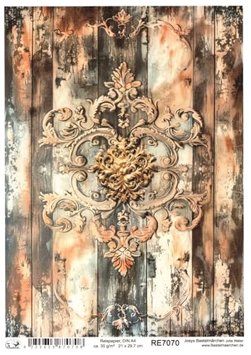 Josys Bastelmärchen Reispapier DIN A4 Strohseide Decoupage Vintage Shabby Holz Ornament RE7070 von Josys Bastelmärchen