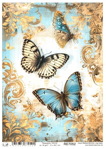 Josys Bastelmärchen Reispapier DIN A4 Strohseide Decoupage Vintage Shabby Schmetterlinge RE7052 von Josys Bastelmärchen