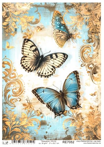 Josys Bastelmärchen Reispapier DIN A4 Strohseide Decoupage Vintage Shabby Schmetterlinge RE7052 von Josys Bastelmärchen
