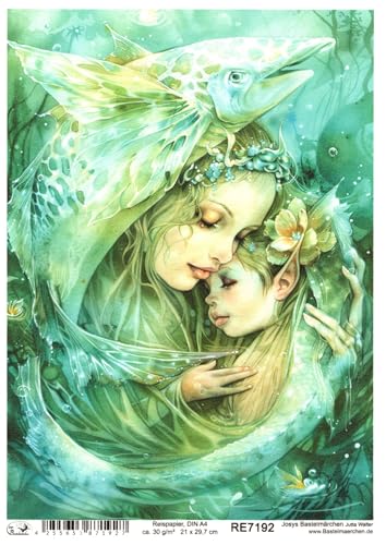 Josys Bastelmärchen Reispapier DIN A4 Strohseide Fantasie Fantasy Feen Elfe mit Kind Wasser RE7192 von Josys Bastelmärchen