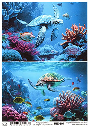 Reispapier A4 Strohseide Decoupage unter Wasser tauchen Fische Korallen RE0697 Reispapier A4 Strohseide Decoupage unter Wasser tauchen Fische Korallen RE0697 von Josys Bastelmärchen