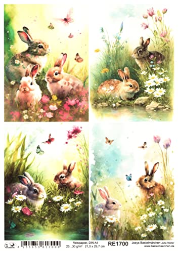 Reispapier A4 Strohseide Ostern Häschen Hasen Wiese Blumen Schmetterlinge RE1700 Reispapier A4 Strohseide Ostern Häschen Hasen Wiese Blumen Schmetterlinge RE1700 von Josys Bastelmärchen