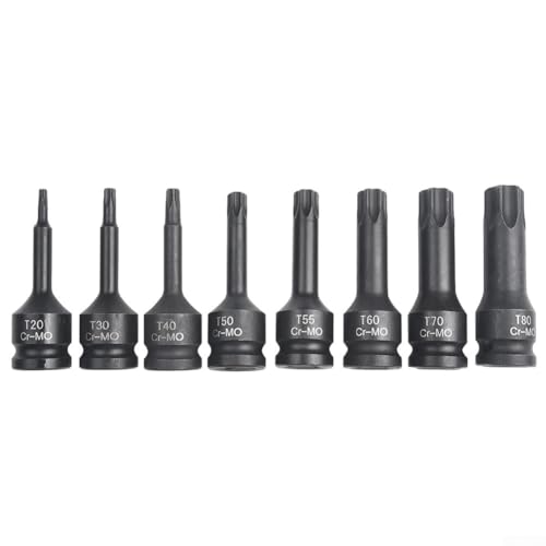 1/2-Zoll-Antrieb für Torx-Stern-Bit-Steckschlüssel-Set, 8-teilig, Chromstahl für T20, für T30, T40, T50, T55, T60, T70, T80, kompatibel mit 1/2-Zoll-Vierkantschlüssel, mobile Aufbewahrungsbox im von Jotekonoby