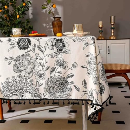 Bohemian Baumwoll-Leinen-Tischdecke mit elegantem Blumenmuster und Quasten für moderne Innenräume (60 x 150 cm) von Jotekonoby
