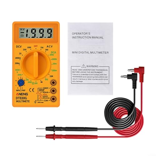 Digitales Multimeter DT830G mit Multibereichsmessung für Wechselstrom/Gleichspannung, Strom und Widerstand plus Transistor hFE-Test (gelb) von Jotekonoby