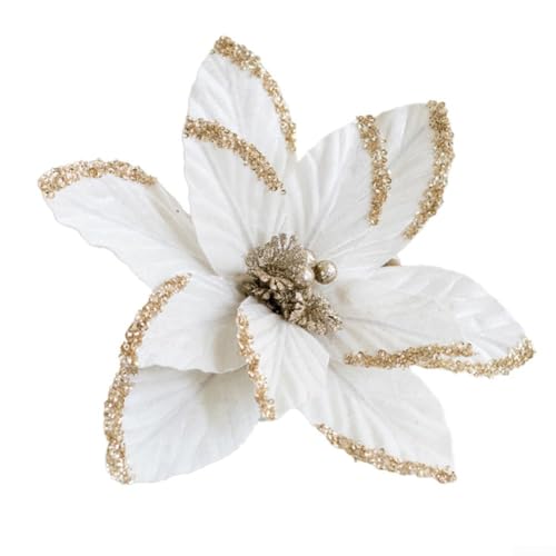 Glitzernde Weihnachtsstern-Blumen-Ornament, 30 cm, künstliches Tuch und Kunststoff, realistische, handgefertigte Weihnachtskugel zum Aufhängen für Kranz (cremeweiß) von Jotekonoby