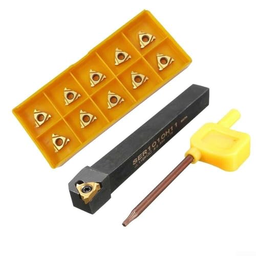 Innovative CNC-Schneidelösung, zehn Gewindeeinsätze neben einem robusten SER1010H11-Halter von Jotekonoby