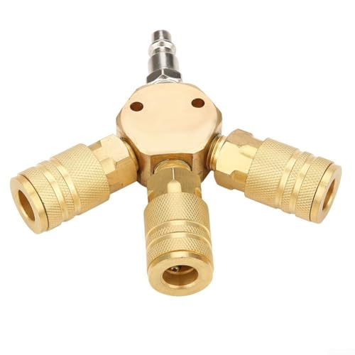 Jotekonoby 3-Wege Luftkompressor Verteiler Verteiler 1/10.2 cm Messing Pneumatischer Schnellanschluss Kupplung Adapter mit Kugelhahn für Werkstattwerkzeuge von Jotekonoby