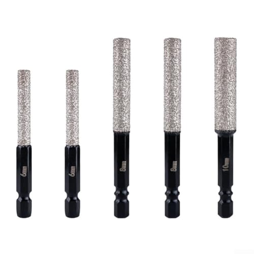 Jotekonoby 5-teiliges Diamantbohrer-Set, 6 mm, 8 mm, 10 mm, Sechskantschaft für Glas, Fliesen, Keramik, Porzellan, Trockenbohren, Schleifen ohne Wasserkühlung Jotekonoby 5-teiliges Diamantbohrer-Set, 6 mm, 8 mm, 10 mm, Sechskantschaft für Glas, Fliesen, Keramik, Porzellan, Trockenbohren, Schleifen ohne Wasserkühlung von Jotekonoby