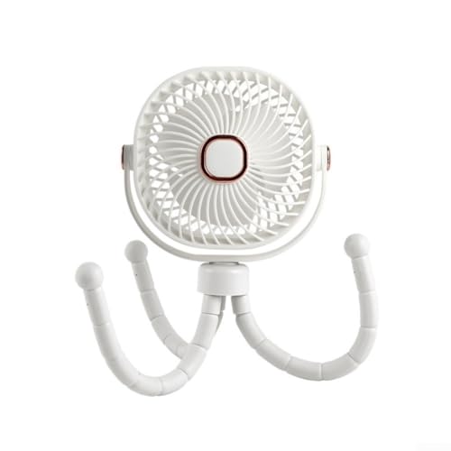 Jotekonoby 8000 mAh tragbarer Kinderwagen-Ventilator, Oktopus-Lüfter, 360° drehbar, LED-Licht, abnehmbar, 4 Geschwindigkeiten, flexibles Stativ für Kinderbett, Autositz, Fahrrad, Laufband (weiß) von Jotekonoby