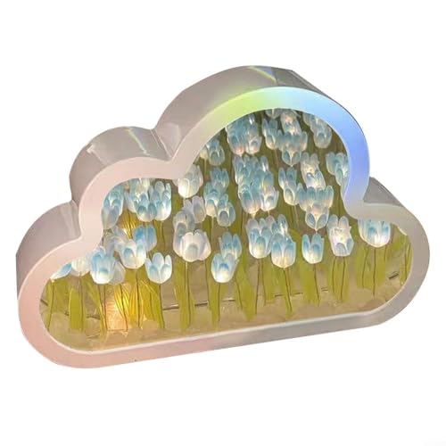 Jotekonoby Frauen Wolke Tulpe Nachtlicht Spiegel Tischlampe Schlafzimmer Ornament DIY Blumendekor ABS 20 x 13 x 4 cm warmes, weiches Leuchten romantische Atmosphäre (blau) von Jotekonoby