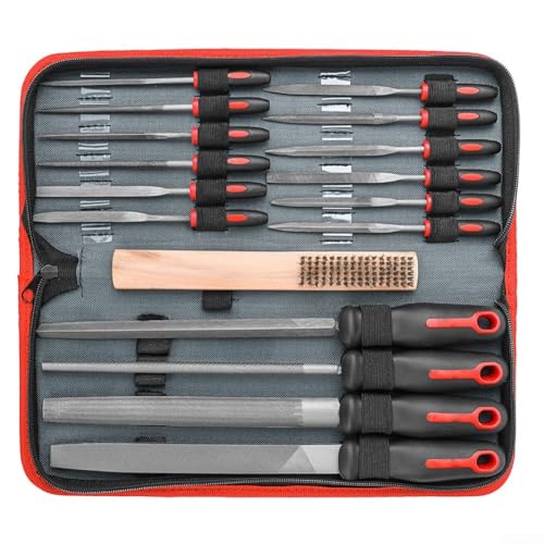 Jotekonoby Handfeilen-Set aus Stahl, professionelles Doppelmusterfeilen-Set mit flachen, runden Dreiecken, halbrunden Feilen, Gummigriff, Aufbewahrungsbox und Pinsel von Jotekonoby