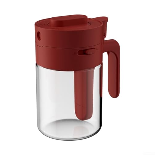 Jotekonoby Klares Glas Gewürzglas mit ABS-Deckel, integriertem Löffel und verlängertem Griff, aufrechter Deckel für freihändige Verwendung, kompakte Gewürzbox für Küche, Gelb (Weinrot) von Jotekonoby