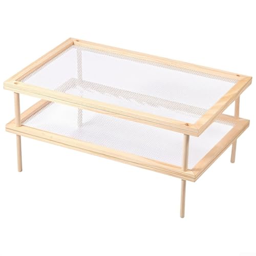 Jotekonoby Kräuter-Abtropfgestell aus Holz, stapelbar, mit Netznetz, Küchenaufbewahrung, Organizer, für Nudeln, Blumen, 39 x 24,5 x 8,5 cm (doppelschichtig) von Jotekonoby