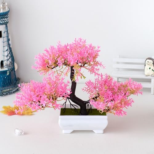 Jotekonoby Künstlicher Kiefern-Baum-Baum-Baum-Baum, im Keramiktopf, für den Innenbereich, dekorativ, kleiner Topfbaum, für Zuhause, Büro, Wohnzimmer, Garten, Schreibtisch-Dekoration (Rosa) von Jotekonoby