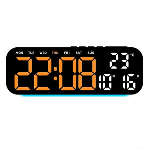 Jotekonoby LED-Wecker mit klarer, multifunktionaler Anzeige von Temperatur, Zeit, Datum und Tag, einstellbare Helligkeit und Umgebungslicht-Farboptionen (D) von Jotekonoby